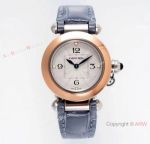 Super clone Pasha De Cartier Quartz 30 Ladies Watch 2-Tone Rose Gold Red Leather Strap W2PA0007